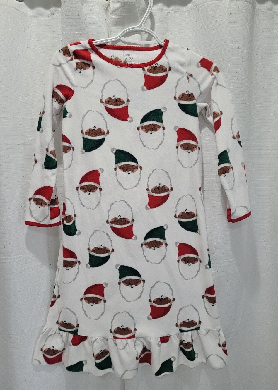 Carter's Girl's Soft Fleece Santa Claus Christmas Holiday Nightgown Size 8-10